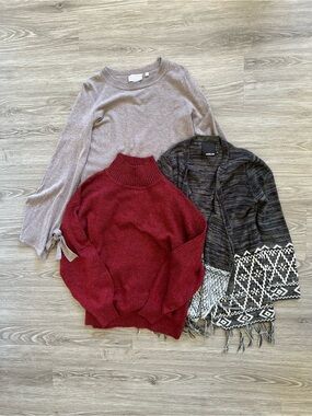 Women's Fall Sweater Bundle of 3 - Taupe, Charcoal, Burgundy Size Medium